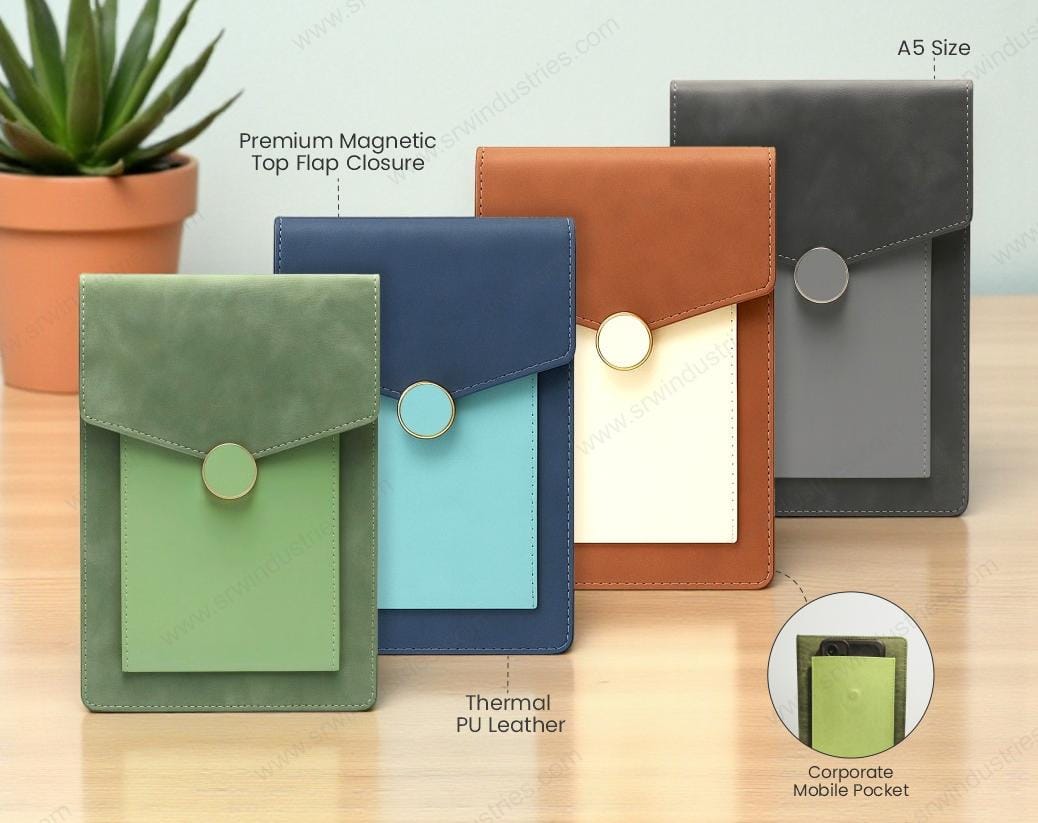 A5 Premium PU Leather Notebook with Mobile Pocket